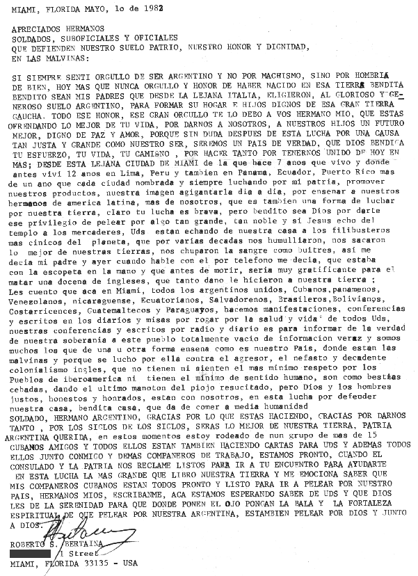 Carta a un soldado en las Malvinas - Se&ntilde;or de Estados Unidos - Fuente: Daniel G. Gionco