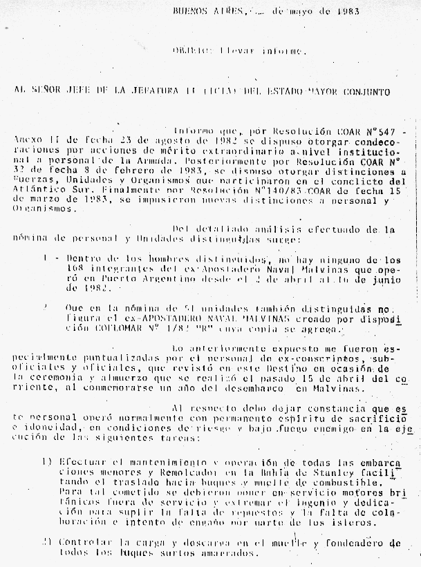 Lista de los trabajos hechos por el Apostadero durante la guerra de 1982  - P&aacute;gina 1