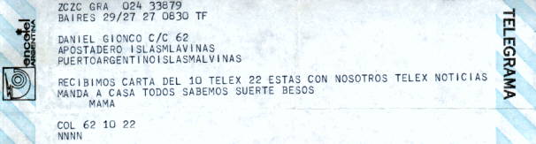 Telegrama recibido en el Apostadero - Fuente: Daniel G. Gionco