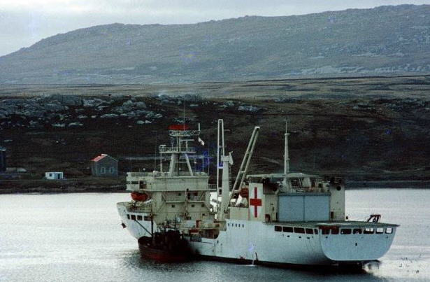 Foto del Forrest y el buque hospital ARA Bah&iacute;a Para&iacute;so en las Malvinas- Fuente: Peter Clement