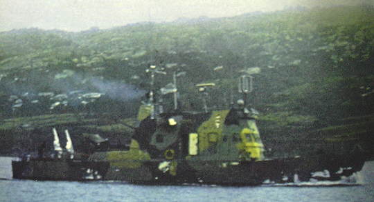 Foto del GC83 R&iacute;o Iguaz&uacute; en las Malvinas durante la guerra de 1982 - Fuente: Rev. Gente