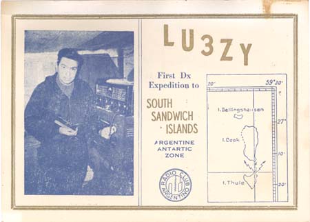Tarjeta QSL de LU3ZY de 1955 (Refugio Tte. Esquivel de la isla Morrell) - Fuente: W3EVW
