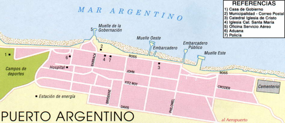 Isla Soledad: Mapa de Puerto Argentino, la localidad principal de las Malvinas, en 1982