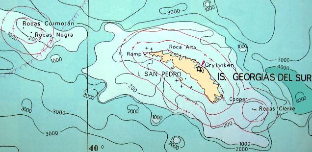 Mapa del archipi&eacute;lago de las Georgias del Sur (Islas Aurora, San Pedro y Clerke)
