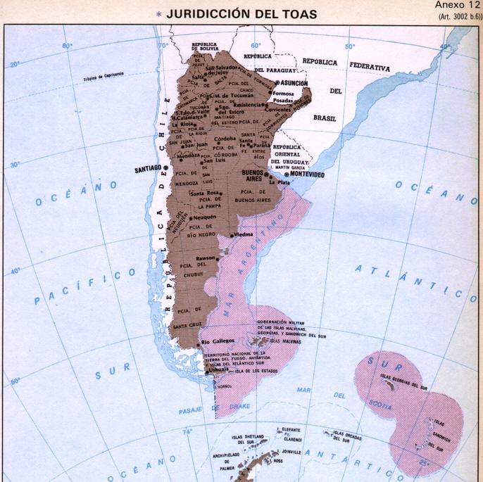 Mapa oficial del T.O.A.S. (Guerra de Malvinas - 1982)