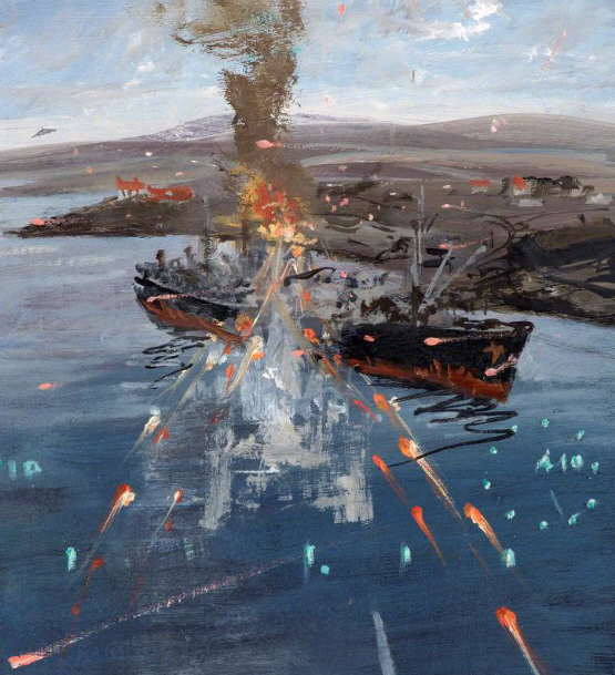 Cuadro "Bah&iacute;a Buen Suceso, Fox Bay East" / &Oacute;leo, de 30,5 x 25,5cm / Charles D. Cobb (1982) - Fuente: BBC