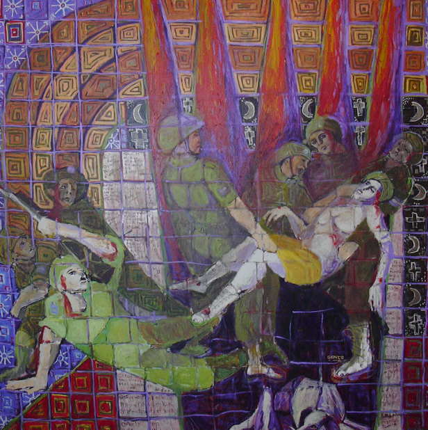 Cuadro "Rafael estuvo en Malvinas" / Acr&iacute;lico sobre tela, de 2m x 2m / Jorge Gionco (2006) - Banfield - Argentina - Fuente: Daniel G. Gionco